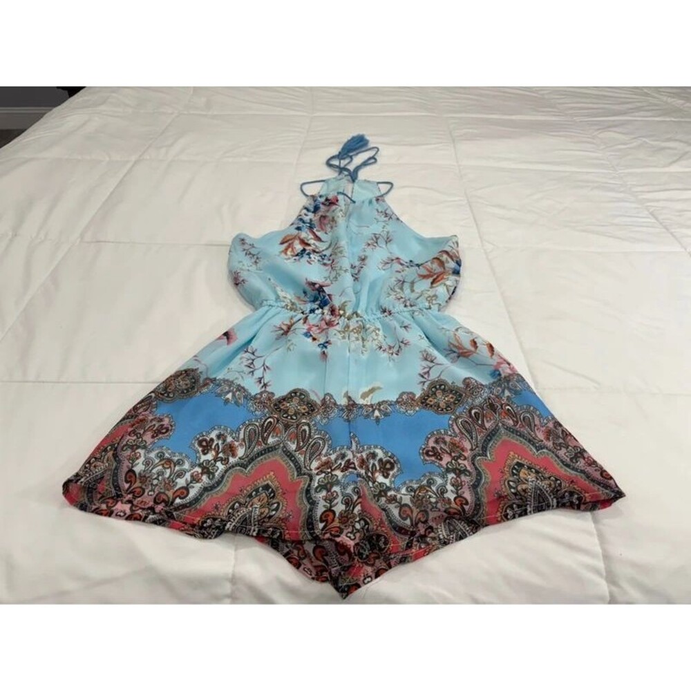 Ladies Light Blue With Paisley Print XXS blue rain from Francesca’s Romper